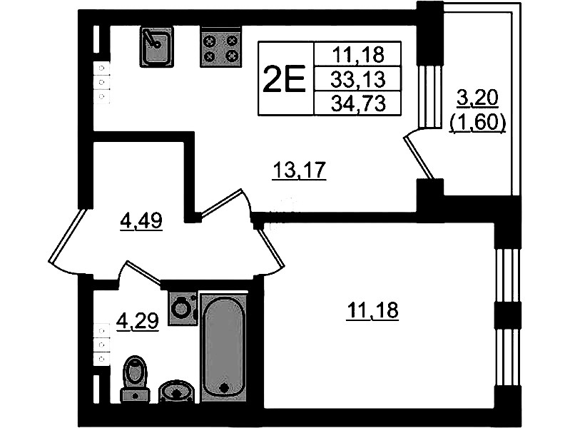 1-комнатная квартира 34.73 м², 4/4 эт., ЖК «Новая история»